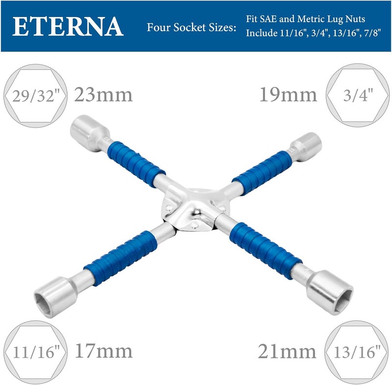 ETERNA Professional 14" Four Way Lug Wrench, Car Wheel Lug Nut Cross Wrench, Universal Heavy Duty Socket Spanner,Carbon Steel Car Tire Repair Tool - Image 3